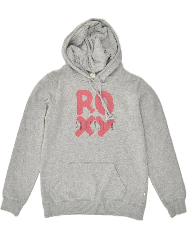 ROXY Womens Loose Fit Graphic Hoodie Jumper UK 6 XS Grey Hoodie with Illustration Artistic Creative