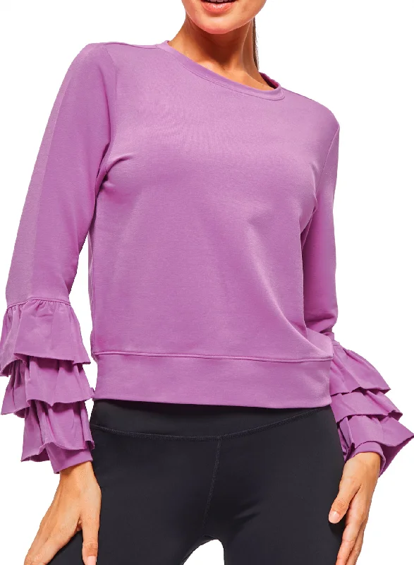 Ruffle Sweatshirt Hoodie with Relaxed Fit Easy Casual