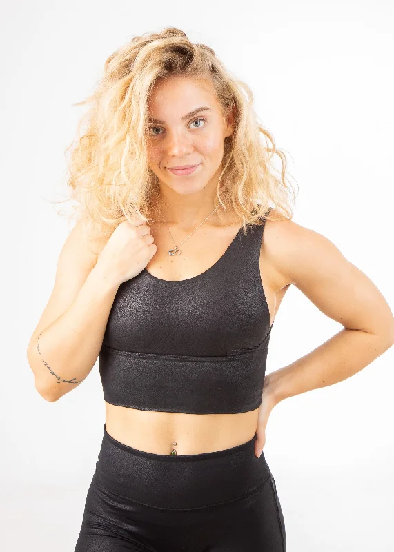 Sports Bra | Black Leather Cotton Comfort Bra