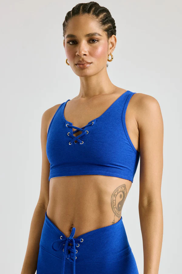 Stretch Football Bra in Cobalt High-Cut Bra Design