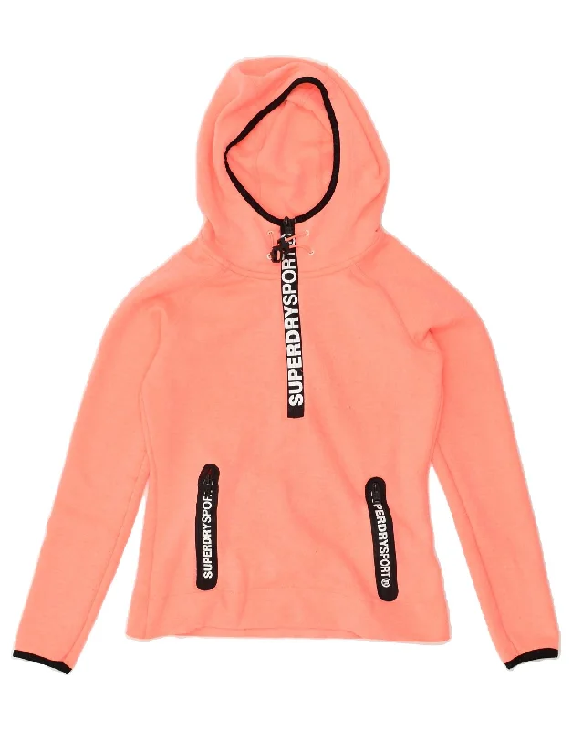 SUPERDRY Womens Graphic Hoodie Jumper UK 10 Small Orange Polyester Hoodie with Monochrome Minimalist Simple