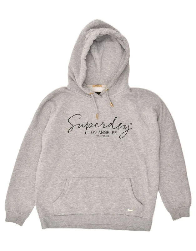 SUPERDRY Womens Graphic Hoodie Jumper UK 12 Medium  Grey Cotton Hoodie with Illustration Artistic Creative