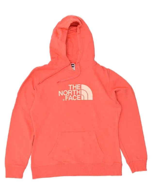 THE NORTH FACE Womens Graphic Hoodie Jumper UK 16 Large Orange Cotton Hoodie with Slim Fit Tailored Modern