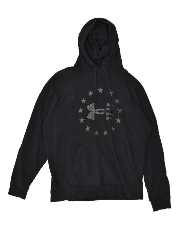 UNDER ARMOUR Womens Graphic Hoodie Jumper UK 16 Large Black Cotton Hoodie with Sequins Glamorous Eye-catching