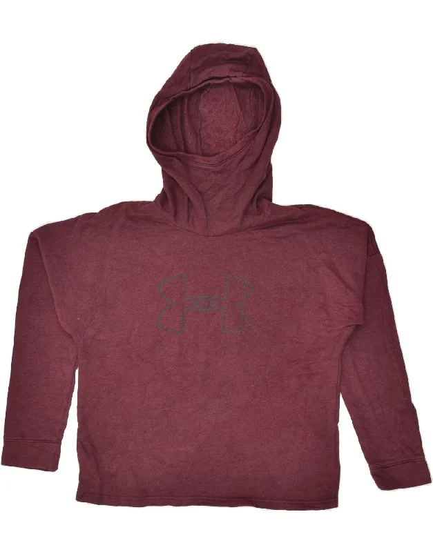 UNDER ARMOUR Womens Hoodie Jumper UK 14 Medium Maroon Hoodie with Zipper Placket Modern Functional