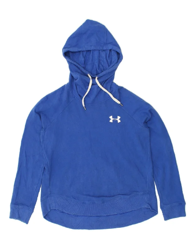 UNDER ARMOUR Womens Oversized Hoodie Jumper UK 10 Small Blue Cotton Hoodie with Rolled Sleeves Casual Relaxed