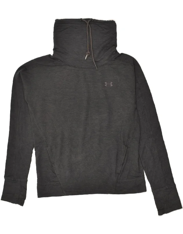 UNDER ARMOUR Womens Roll Neck Sweatshirt Jumper UK 10 Small Grey Hoodie with Double Zipper Versatile Adjustable