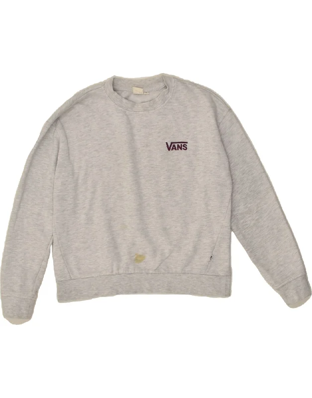 VANS Womens Graphic Sweatshirt Jumper UK 10 Small Grey Hoodie with Hem Embroidery Detailed Premium