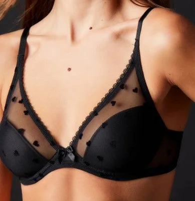 Victoire Flocked Hearts Plunge Bra JOU-230-03 Breathable Comfort Bra