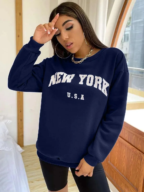 Women's Oversized Sweatshirt Navy Hoodie with Slim Fit Tailored Modern