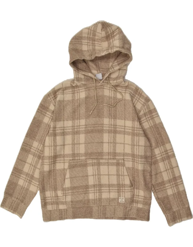 ZARA Womens Loose Fit Hoodie Jumper UK 18 XL Beige Plaid Cotton Hoodie with Full-Zip Functional Layering