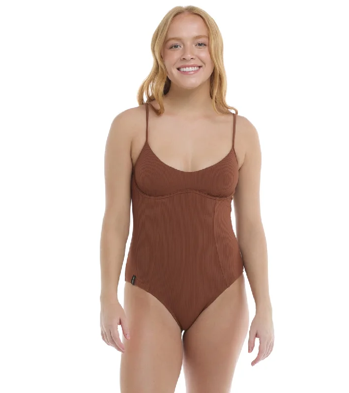 Body Glove Women's Ibiza Palm One Piece Swimsuit Brown Sporty Swimwear Bottoms