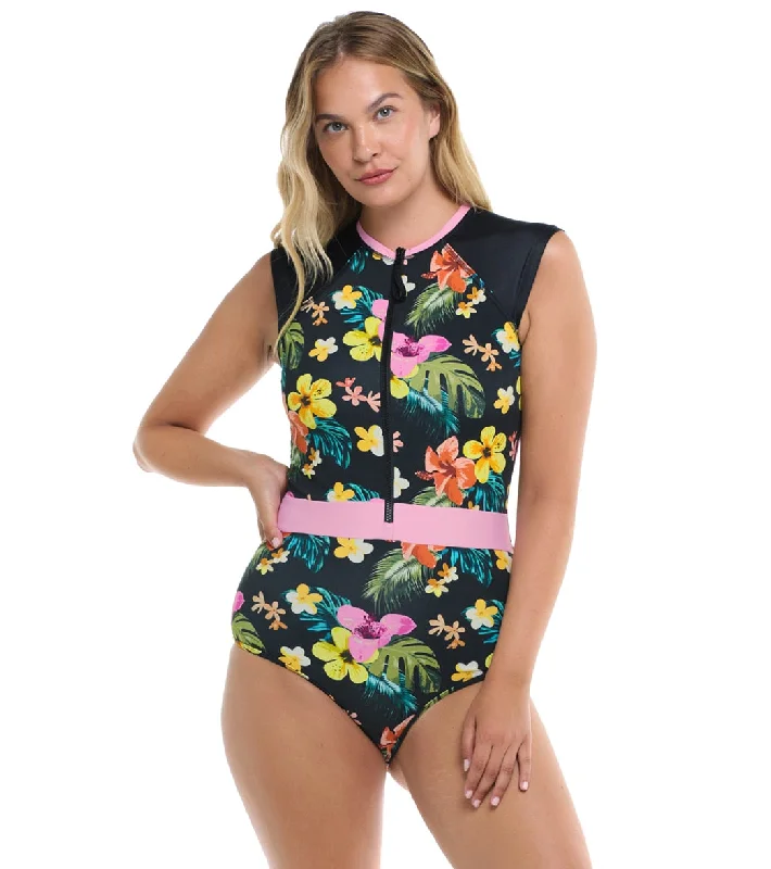 Body Glove Women's Tropical Island Stand Up One Piece Swimsuit (Paddle Suit) Swimsuit with Skirt