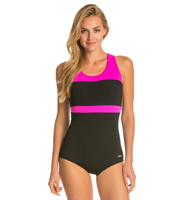 Dolfin Conservative Color Block Lap Suit Swimsuit Black/Pink Casual Swim Dress