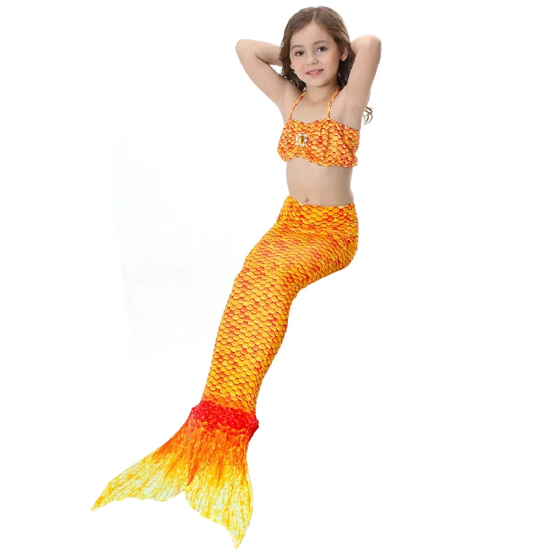 Fancydresswale Mermaid swimming costume bikini for Girls- Orange Beachy Ruffle Bikini