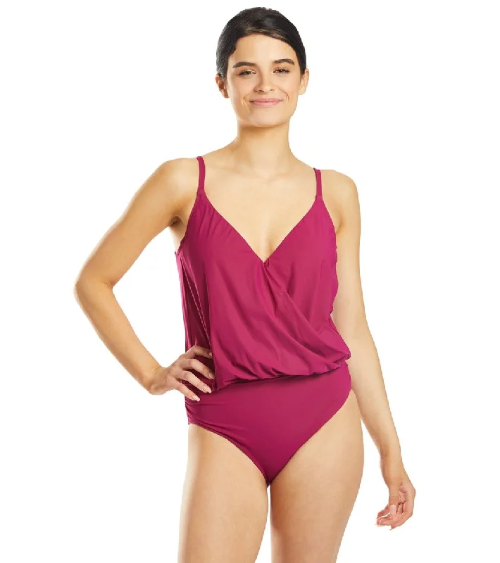 Gottex Lattice Blouson One Piece Swimsuit Wine Elegant Halter Bikini