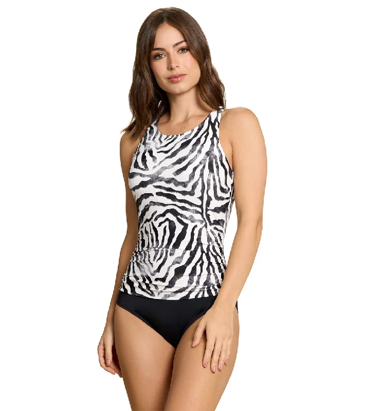 Jantzen Women's Safari Deluxe  Grace High Neck Hi Back One Piece Swimsuit Black Casual Swim Dress