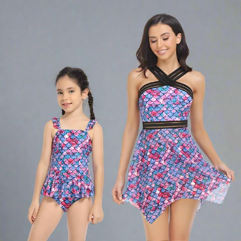 Matching Mommy and Me Two-Piece Tankini Swimsuit Set Minimalist One-Piece