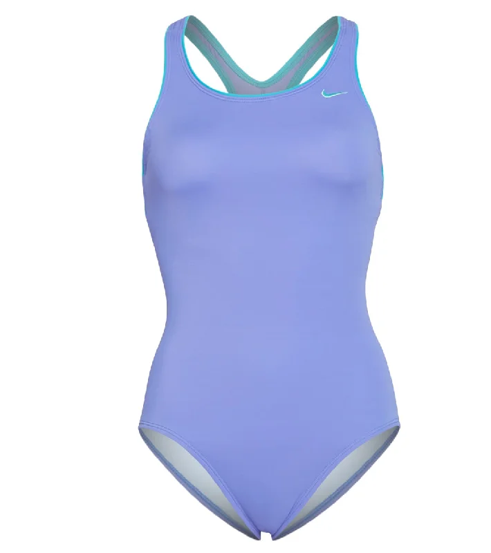 Nike Women's Solid Powerback Chlorine Resistant One Piece Swimsuit Sapphire Strap Bikini Set