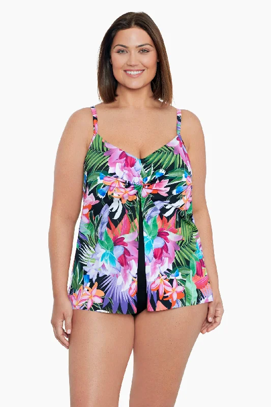 Plus Size Knotted Flyaway Fauxkini One Piece Swimsuit Lush Life Button-Front Swimsuit