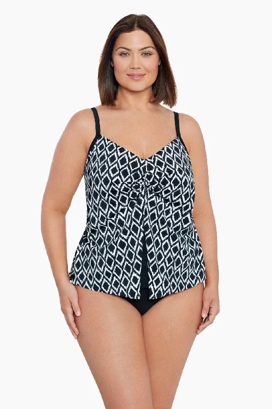 Plus Size Knotted Flyaway Tankini Top Batik Charm Flirty Ruffle Swimsuit