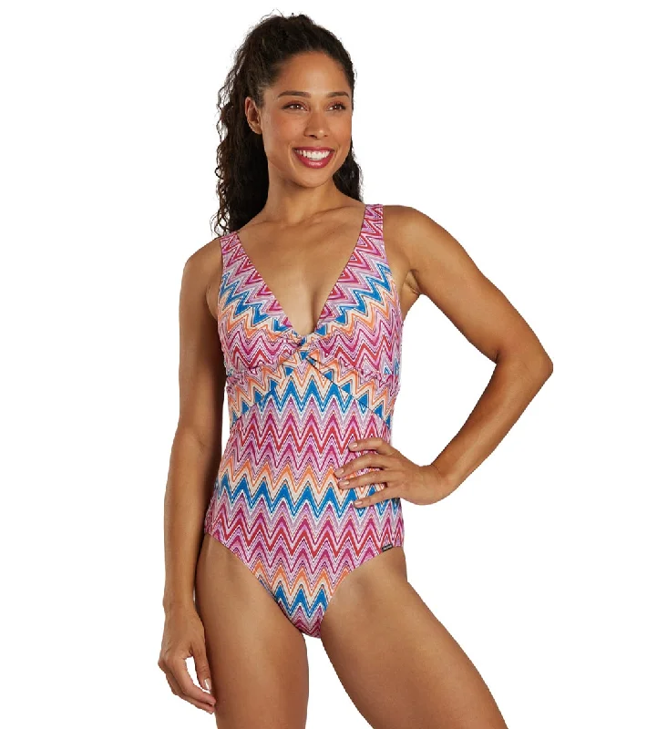 Sunmarin Women's Burst Twist Front One Piece Swimsuit Pink Halter Neck Swimsuit