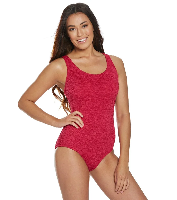 Women's Krinkle By Penbrooke Chlorine Resistant Cross Back One Piece Swimsuit Poppy Red Sleek Mesh Bikini