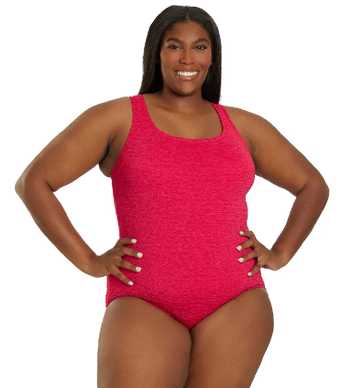 Women's Krinkle By Penbrooke Plus Size Chlorine Resistant One Piece Cross Back Swimsuit Rose Quick-Dry Tankini