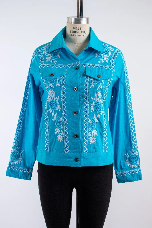 Turquoise Denim Jacket Shirt Knit Fabric Woven Fabric Fleece Fabric