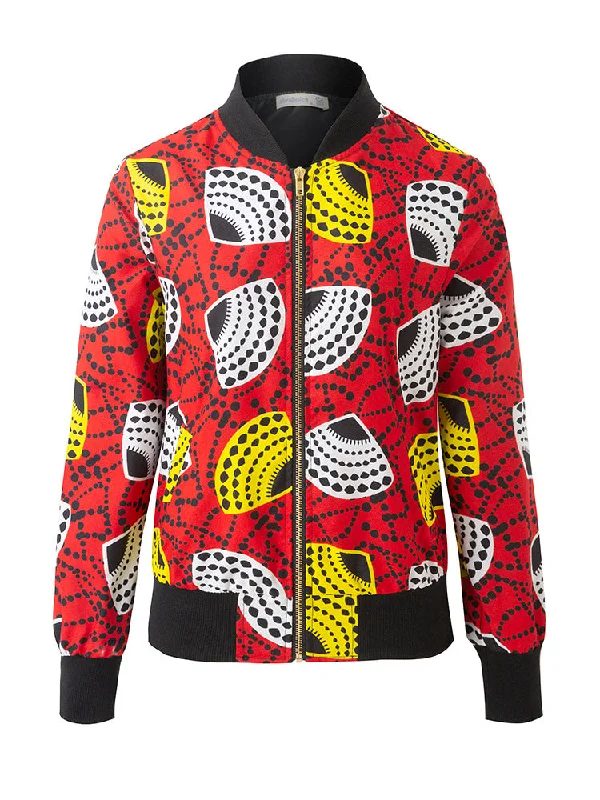 African Print Long Sleeve Bomber Jacket Hooded Jacket Caped Jacket Shawl Collar Jacket