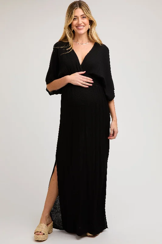 Black Lightweight Deep V-Neck Maternity Maxi Dress Classic V-Neck Maxi Dress