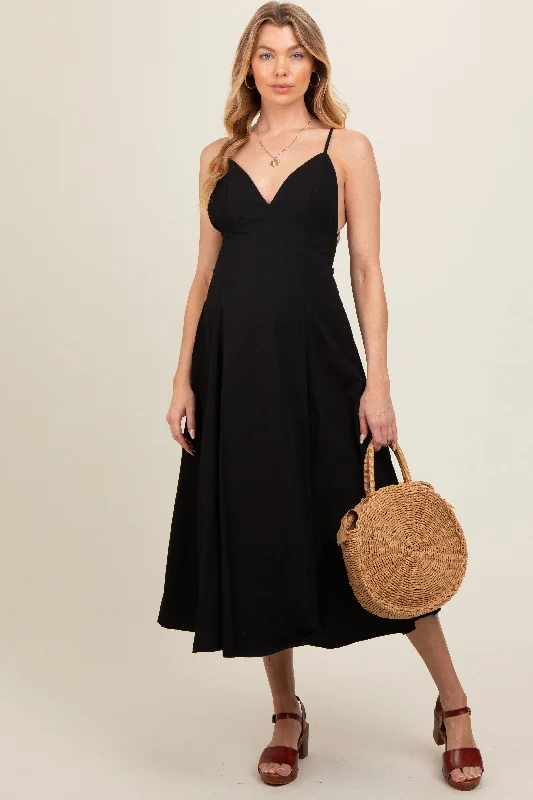 Black V-Neck Maternity Maxi Dress Elegant Silk Maxi Dress