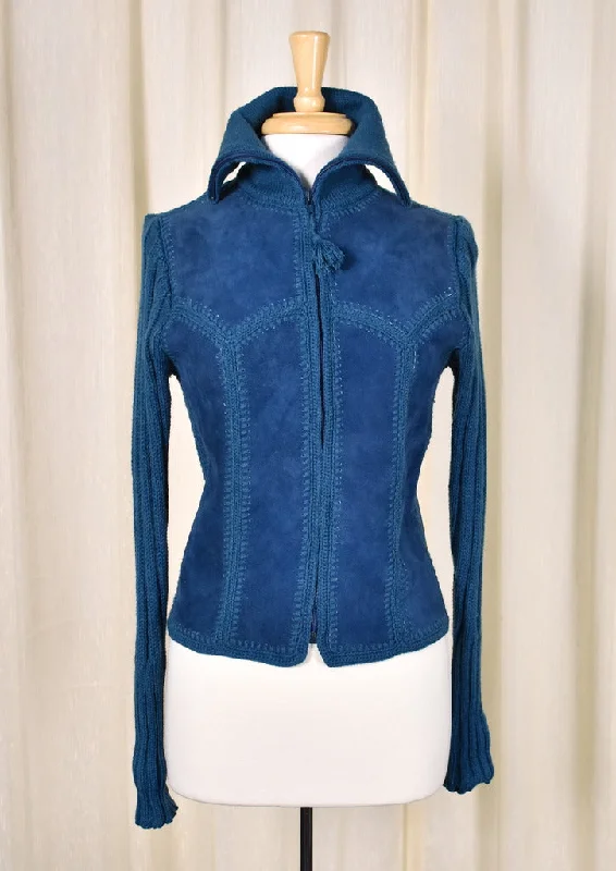 1970s Vintage Blue Patchwork Jacket Jersey Jacket Tulle Jacket Batik Jacket