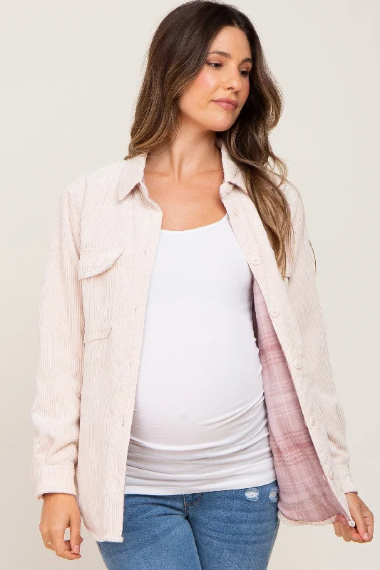 Cream Reversible Maternity Shirt Jacket Jacket Blazer Coat