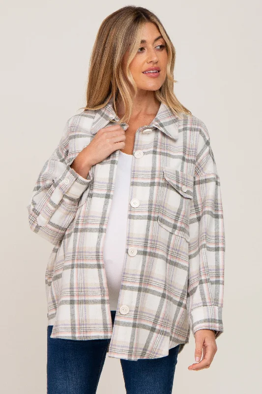 Ivory Plaid Maternity Shirt Jacket Plaid Jacket Tartan Jacket Houndstooth Jacket