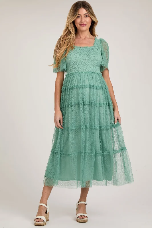 Jade Ruffled Mesh Maternity Maxi Dress Stylish One-Shoulder Maxi Dress