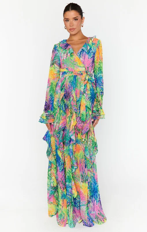 Jenny Ruffle Maxi Dress ~ Everhart Palms Chic Summer Floral Maxi Dress