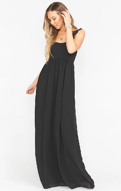 June Maxi Dress ~ Black Chiffon Trendy Fit-and-Flare Maxi Dress