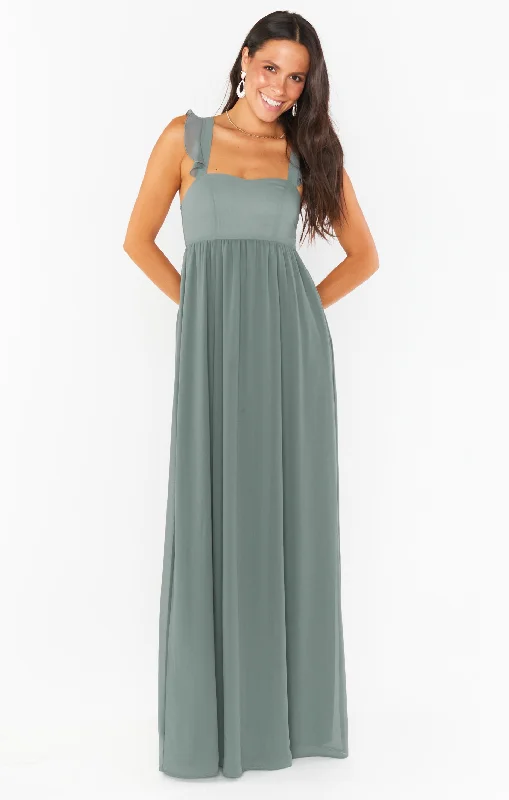 June Maxi Dress ~ Deep Sage Chiffon Fashionable Layered Maxi Dress