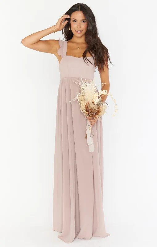 June Maxi Dress ~ Soft Beige Chiffon Fashionable Asymmetrical Maxi Dress