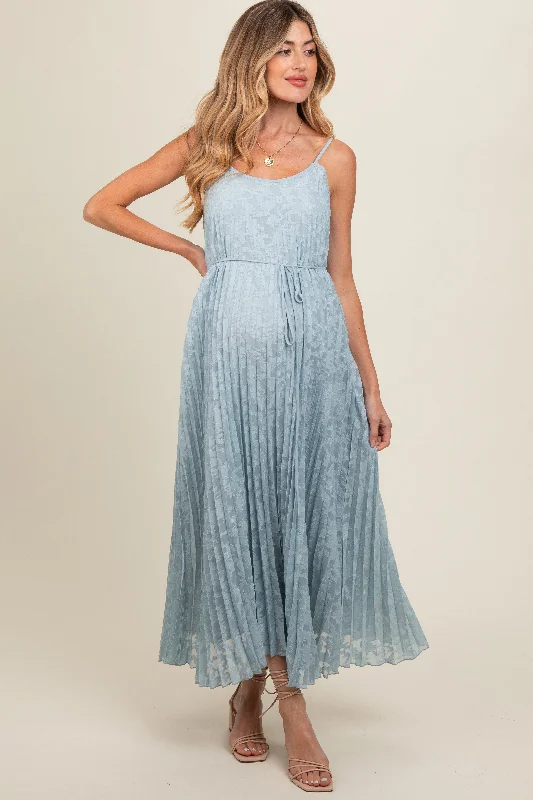 Light Blue Floral Pleated Maternity Maxi Dress Classic Strapless Maxi Dress