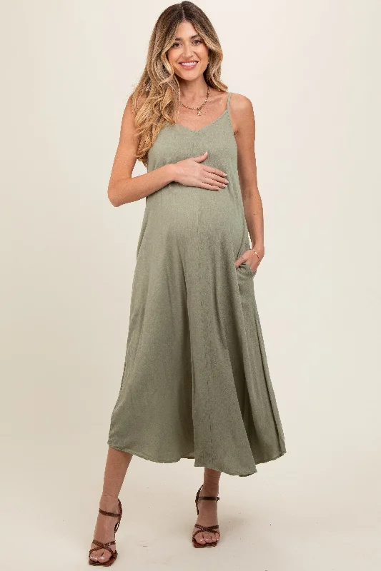 Light Olive Lightweight Sleeveless V-Neck Maternity Maxi Dress Cozy Ruffle Sleeve Maxi Dress