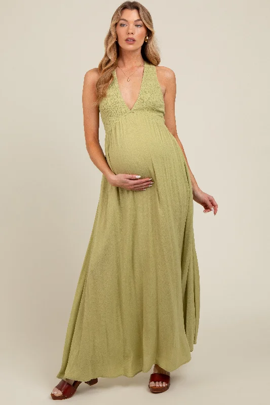 Lime Deep V-Neck Cross Back Maternity Maxi Dress Trendy Printed Maxi Dress