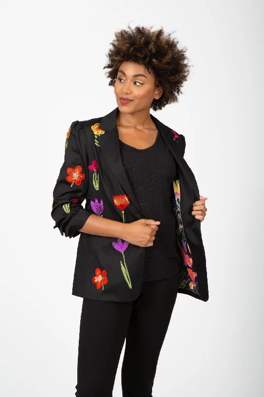 Bright Blooms Black Jacket Denim Jacket Leather Jacket Suede Jacket