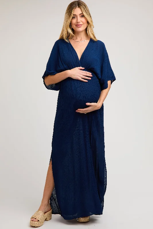 Navy Lightweight Deep V-Neck Maternity Maxi Dress Trendy V-Neck Maxi Dress