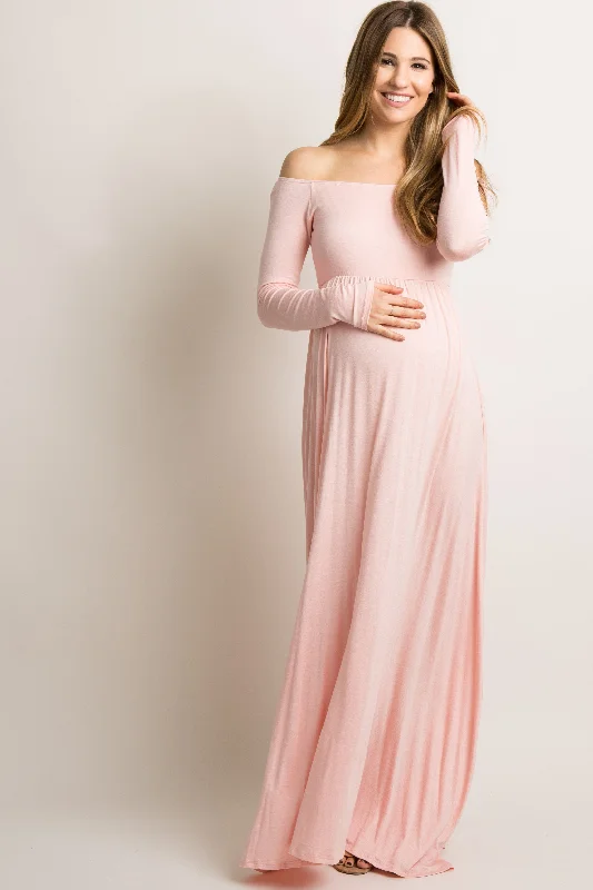 PinkBlush Tall Pink Solid Off Shoulder Maternity Maxi Dress Chic Summer Floral Maxi Dress