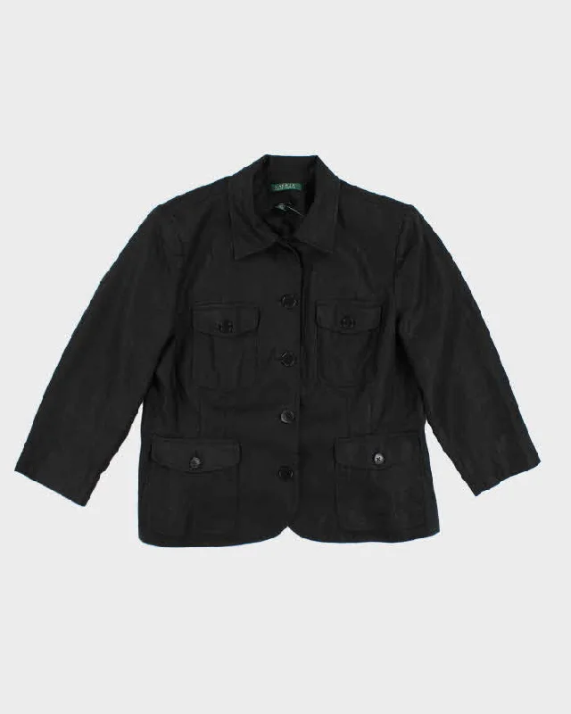 Ralph Lauren Black Linen Blazer Style Jacket - M Front Pockets Side Pockets Patch Pockets Ralph Lauren Black Linen Blazer Style Jacket - M Front Pockets Side Pockets Patch Pockets