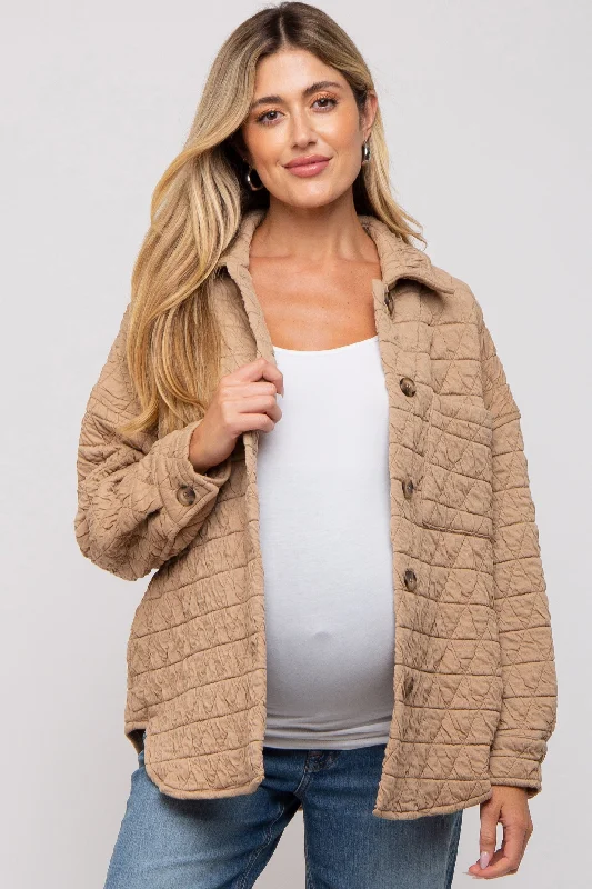 Taupe Quilted Maternity Jacket Knit Jacket Woven Jacket Fleece Jacket