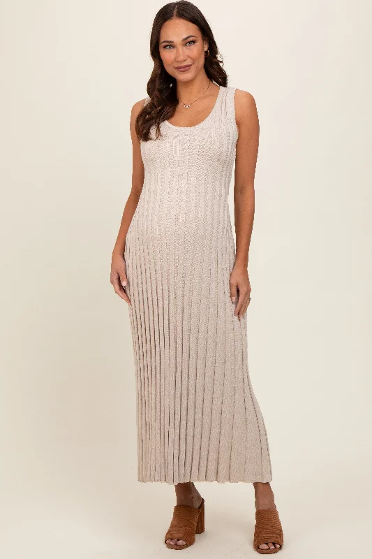 Taupe Sleeveless Knit Maternity Maxi Dress Trendy A-Line Maxi Dress