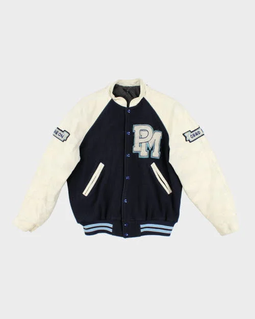 Vintage 80's Embroidered College Leather Varsity Jacket - M Anorak Shell Jacket Lightweight Jacket